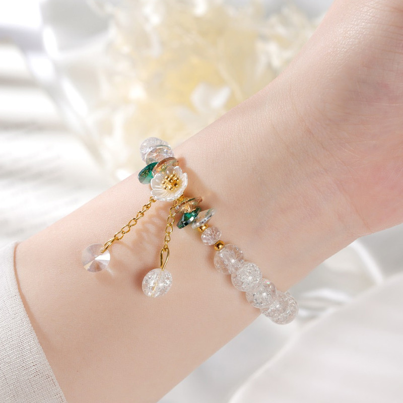 COD💖สร้อยข้อมือลูกปัดคริสตัลข้าวโพดคั่ว,เรียบง่ายและหลากหลาย,สร้อยข้อมือใสสดใส-Lune