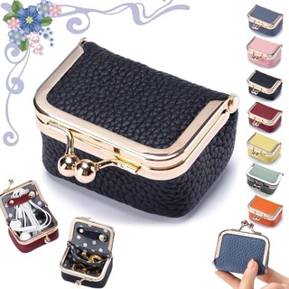 Genuine Leather Mini Jewelry Box Portable Vintage-Inspired Genuine Leather Coin Purse Jewelry Case with Kiss Lock