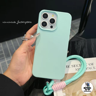 เคสหนัง For iPhone 16 เคสนิ่ม TPU เรียบง่าย สีลูกกวาด เคส + Lanyard For iPhone 15 11 16 14 13 12 Pro max XS XR 7 8 Plus