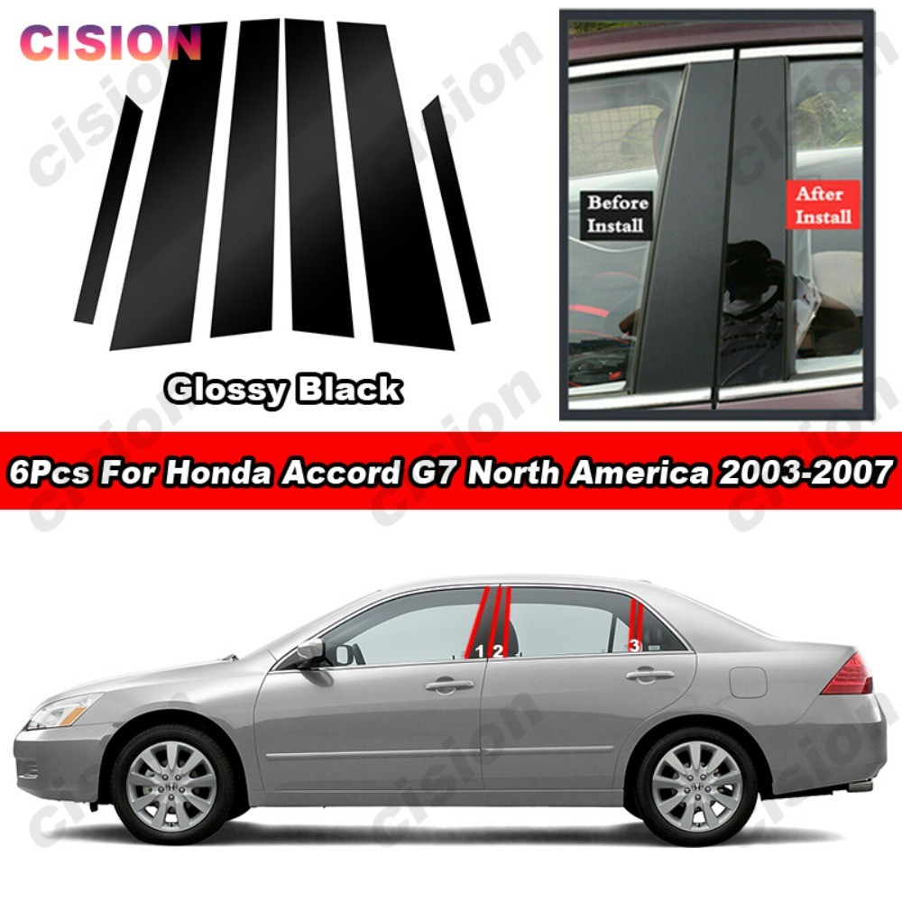 8 ชิ้น Glossy Chrome คาร์บอนไฟเบอร์สีดํา PC วัสดุรถประตูหน้าต่าง Center BC เสาโพสต์สําหรับ Honda Accord G7 2003 2004 2005 2006 2007 คอลัมน์กลางกระจกสติกเกอร์