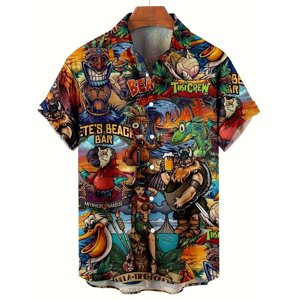 สงกรานต์พิมพ์ชายเสื้อดอกไม้ฮาวายชายหาดสไตล์เสื้อลําลองแขนสั้นไม่จํากัดเพศแฟชั่นสไตล์ฮาราจูกุท็อปส์ - รูปที่ 3