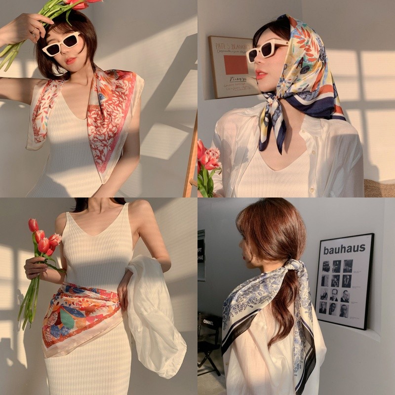 Paisley Bandana Beach Sunscreen Shawl Neck Ribbon Silk Square Satin Thin Fashion Match Scarves