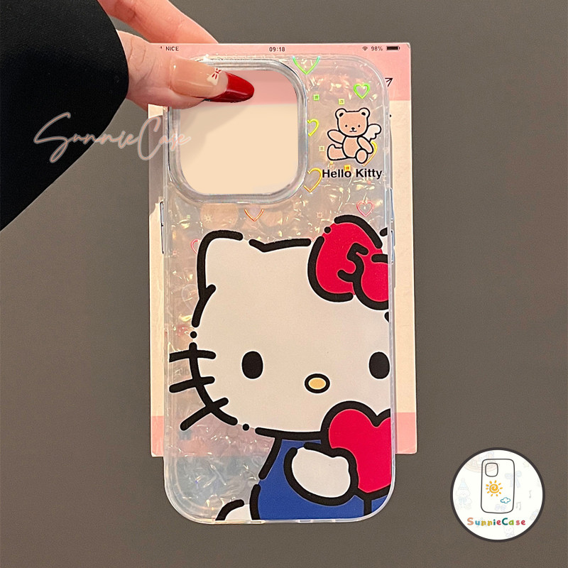 Kitty เคสไอโฟน13 การ์ตูน สำหรับ IPhone 15 11 16 13 12 14 Pro Max 8Plus 7Plus XS X XR Max 7 15 8 Plus SE รูปแบบเปลือกหอย