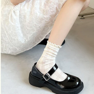 ถุงเท้ากลางหลอดผู้หญิง Agaric Edge jk สไตล์ญี่ปุ่น_preppy ดูดซับเหงื่อ ระบายอากาศ