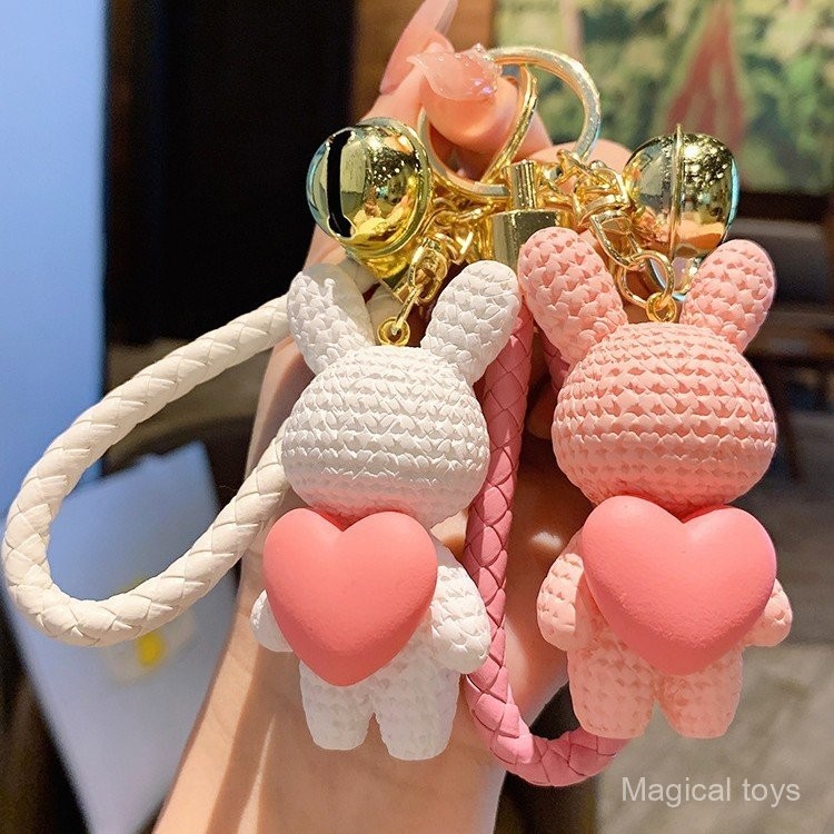 จี้รูปหัวใจกระต่ายทอจากเรซิน น่ารัก สวยงาม มาสคอตปีใหม่ กระเป๋ารถ กระเป๋าเป้คู่รัก พวงกุญแจ FFC3