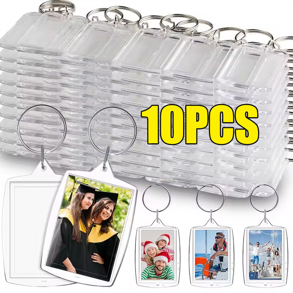 พวงกุญแจกรอบรูปมินิอะคริลิคใส ทําเอง -ใส่กรอบรูปสําหรับคู่รัก/เพื่อนจี้แหวนกุญแจ