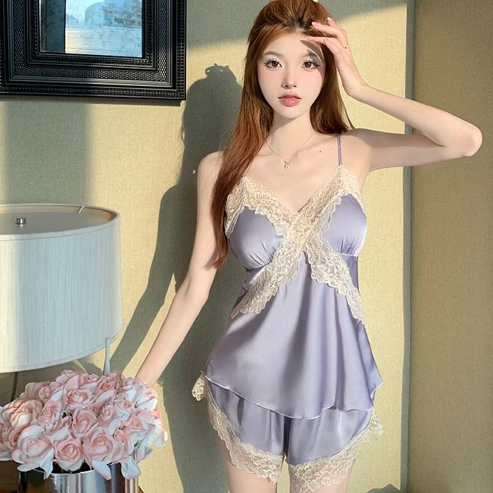 Sexy Girl🫐🫐ชุดนอนลูกไม้สไตล์เกาหลี ชุดนอนผู้หญิง🍥 วัสดุเรียบเนียน มีให้เลือกหลากหลายสี สวมใส่สบาย. รูปที่ 7