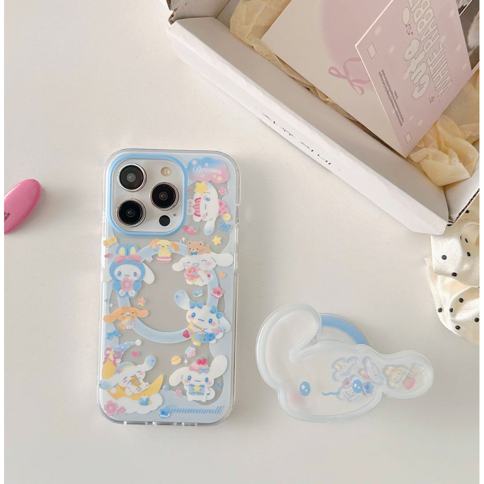 ปลอกปกแข็งเข้ากันได้กับiPhone 13 13Pro 13ProMax 14 14Pro 14ProMax 15Pro 15ProMax 16 16Pro 16ProMax 17Pro 17ProMax Blue Cinnamorollรูปแบบแม่เหล็กกรณี