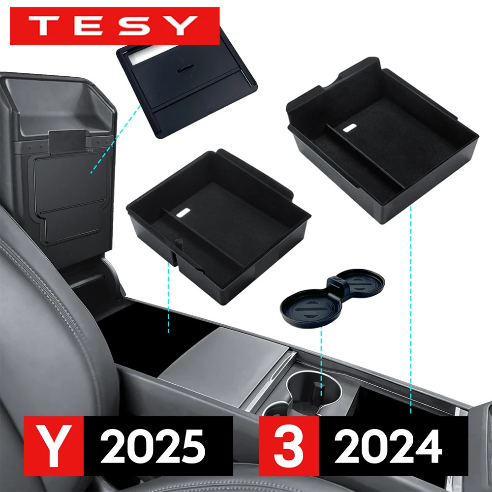 สําหรับ Tesla รุ่นใหม่ Y 2025 รุ่นเปิดตัว 3 Highland 2024 คอนโซลกลางที่เท้าแขนกล่องเก็บ Upper & Lower ซิลิโคน Anti-slip Mat