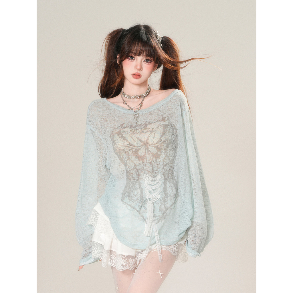 <doe>ฤดูร้อน Pure Desire เสื้อเชิ้ตแขนยาวพิมพ์ลายกราฟฟิตี้ทันสมัย</doe>