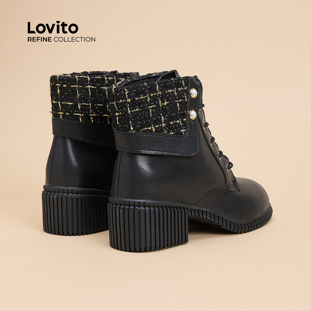 Lovito สง่างามธรรมดาเกรซอ่อนโยนลมมุกรองเท้าสั้นเวอร์ชั่นเกาหลีแฟชั่นบูตสําหรับผู้หญิง  LFA59317