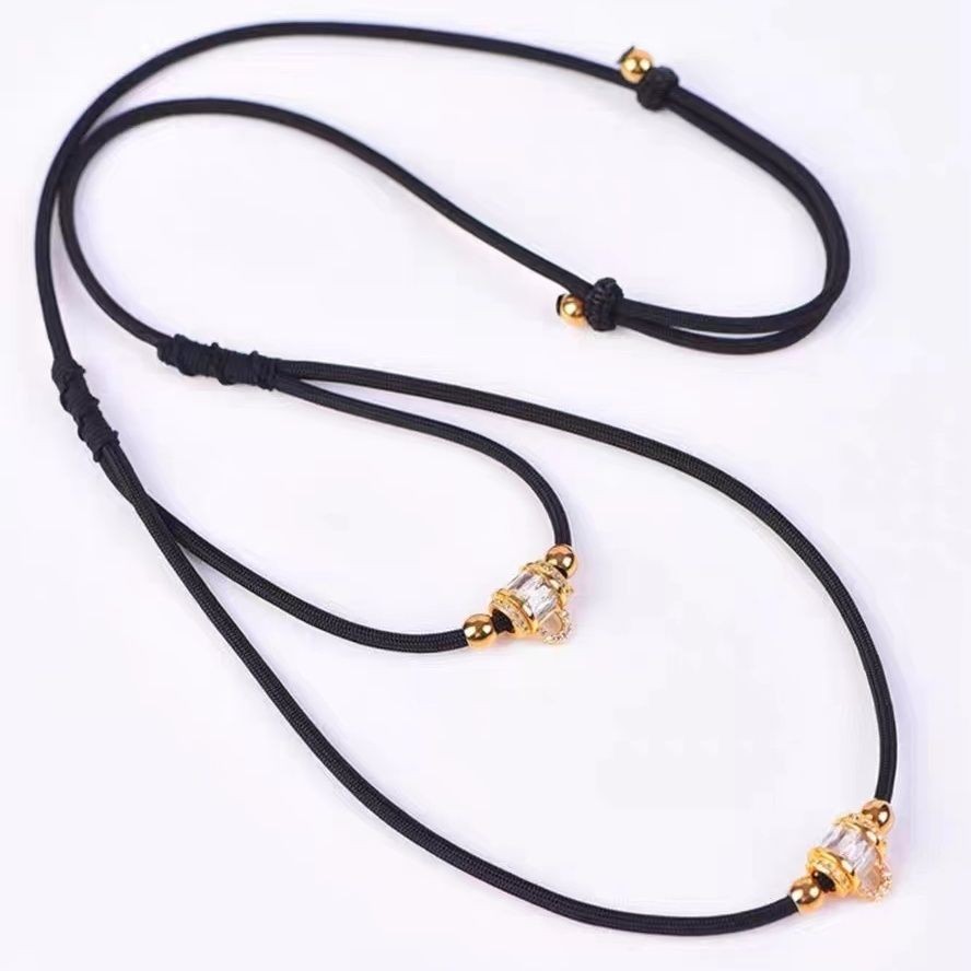 T Thailand Amulet Chain เชือกเพชรเต็ม Thangka Lanyard Diamond-studded Gold Light หรูหราปรับกลับคอดึง041802