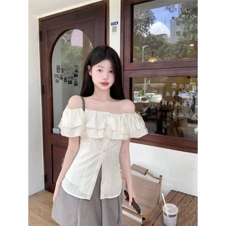 (พร้อมส่งด่วนจากกรุงเทพ🇹🇭)เสื้อเกาหลีปาดไหล่ ดีไซน์ไม่เหมือนใคร ใส่แล้วดูหุ่นดี ใส่เที่ยวคาเฟ่ได้-Z279