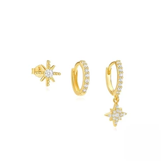 3 ชิ้นZircon Star Moon Hoopต่างหูผู้หญิง 18K Gold Plated Dangleต่างหู Hypoallergenicเครื่องประดับ