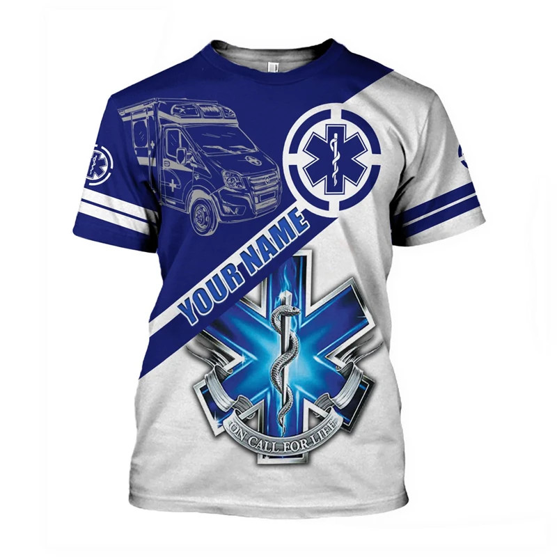 2025 ใหม่ที่กําหนดเองชื่อคอสเพลย์ EMS Tee Paramedic EMT Worker Retro T เสื้อ Retro 3D พิมพ์ Casual Vintage เสื้อยืดแขนสั้น