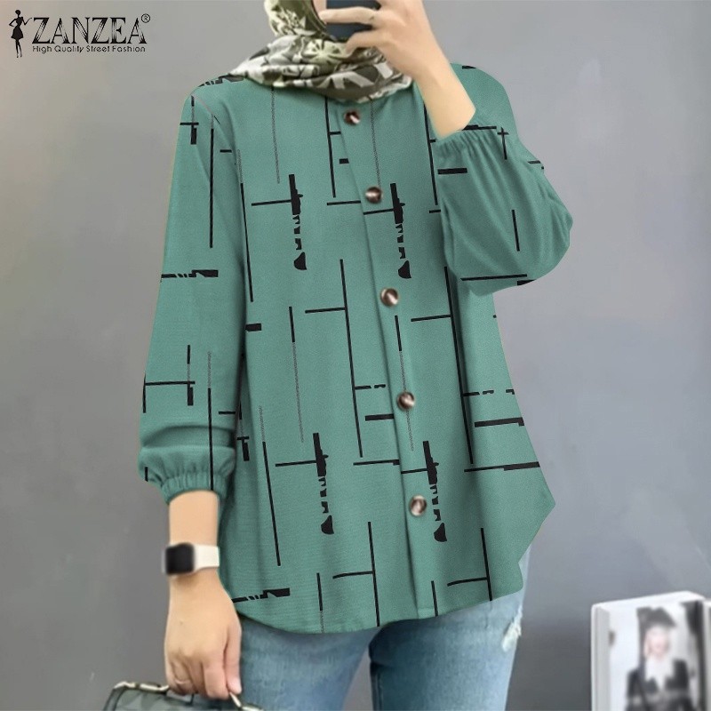 Zanzea เสื้อผู้หญิงมุสลิมพิมพ์ลายดอกไม้คอกลมแขนยาวทุกวัน - รูปที่ 3