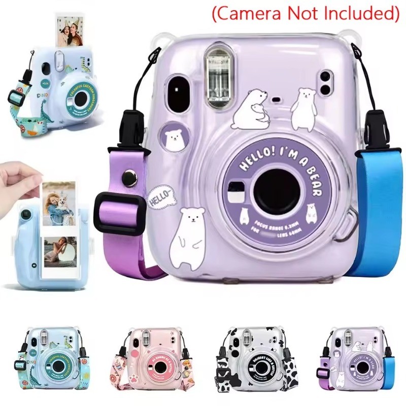 โปร่งใสกล้องสําหรับ Fujifilm Instax Mini 12 กระเป๋ากล้อง PC Crystal Storage Case พร้อมสายคล้องไหล่สําหรับ Instax Mini 12