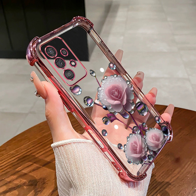 SAMSUNG สําหรับSamsung A13 5G A14 A24 A34 A54 4G 5Gเคสโทรศัพท์สีชมพูดอกตูมสี่มุมซิลิโคนTPUโปร่งใสSoft shell ﻿ดีซ