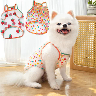 ฤดูร้อนสุนัขขนาดเล็กชุดเจ้าหญิงเสื้อผ้าลูกสุนัขเสื้อกั๊กที่มีสีสันจุดเครื่องแต่งกายแมวปอมชิวาวา เสื้อผ้า erro กระโปรงสตรอเบอร์รี่