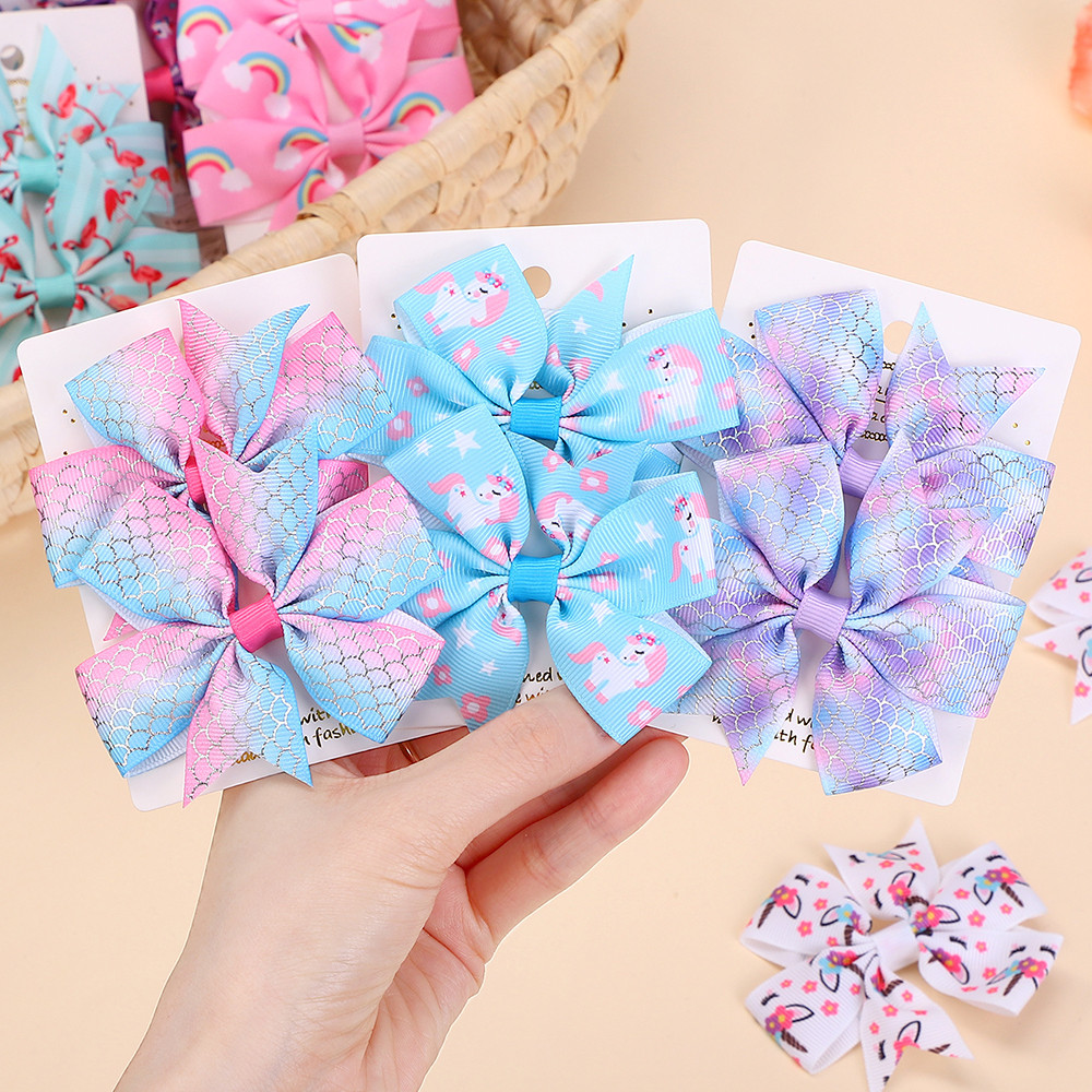 2 ชิ้น/เซ็ต 3.2 ขนาดใหญ่ Daisy ดอกทานตะวันจุดริบบิ้น Bows กิ๊บติดผมเด็กทารก Grosgrain Hairpins Headwear เด็กอุปกรณ์เสริมผม