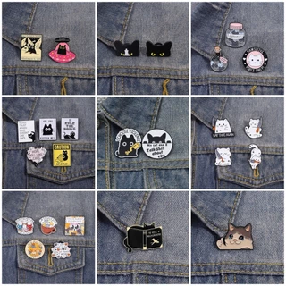 100รูปแบบแมวน่ารักการ์ตูนเข็มกลัดตลกแมวดําสัตว์โลหะ Bagdes เสื้อผ้า Pin เครื่องประดับของขวัญสําหรับแมวคนรัก