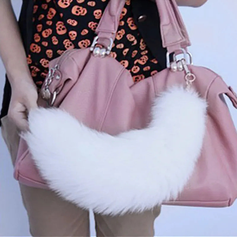 Natural Fur Tail Keychain Real Wolf Fox Tail Pendants Keychain For Women Men Fur Pom Pom Key Chain B