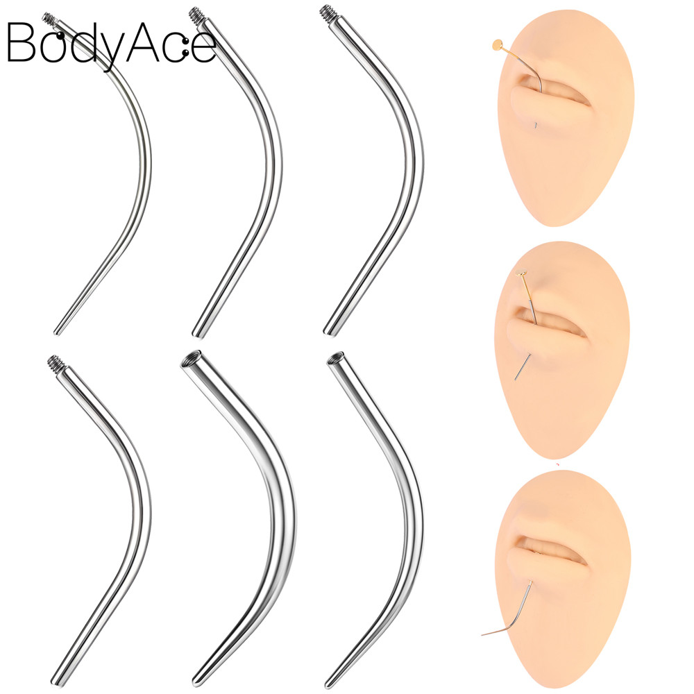 Bodyace 1 Pc 12G/14G/16G/18G/20G คู่มือเข็มเจาะเครื่องมือสแตนเลสเจาะจมูกเครื่องมือด้าย Lip เจาะเครื่องมือ