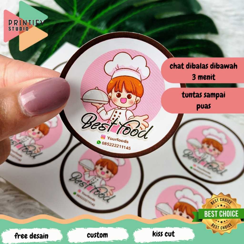 Printify SBC 8-15 พิมพ์รอบสติกเกอร์ออนไลน์โลโก้ร้านที่กําหนดเองอาหารสติกเกอร์ฉลากฟรีพิมพ์