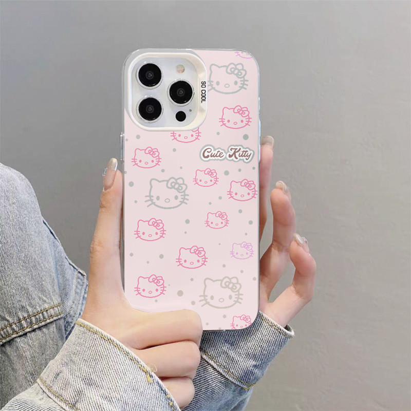 เคส IMD ชุบลายแมวคิตตี้สุดแฟชั่นเรียบง่ายเข้ากันได้กับ iPhone 11 14 16 15 13 12 Pro Max XR 16 7 8 Plus 14 15 Pro XS MAX