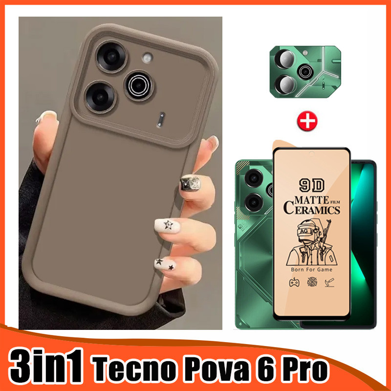 3In1 Tecno Pova 6 Neo เคสโทรศัพท์สําหรับ Tecno Pova 6Pro 5 5Pro ฟิล์มเซรามิค + ฟิล์มเลนส์กล้อง