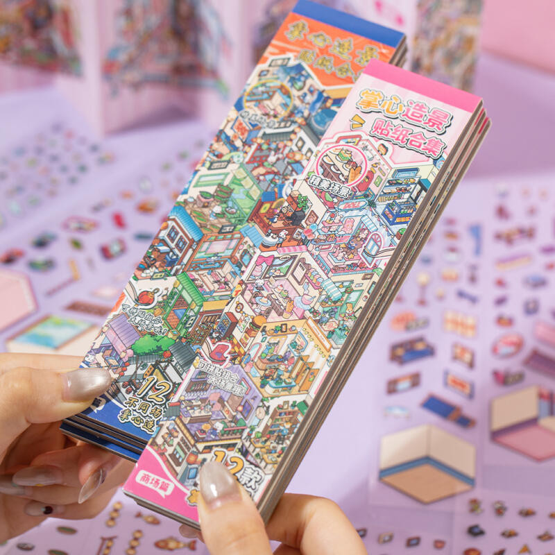 WEI 12 ชิ้น [Palm Multi Theme Series] ฉากธีมทิวทัศน์ตกแต่งมือถือ Creative Collage วัสดุวางปริศนาสติกเกอร์ PET ชุดสมุดภาพกระดาษ