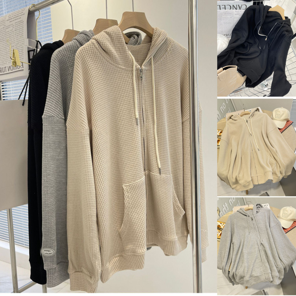 NINGFASHION เสื้อคลุมกันหนาวเเขนยาวมีฮู้ด ผู้หญิง เสื้อคลุมสีพื้น ผ้าไม่หนามาก  รุ่นW9809