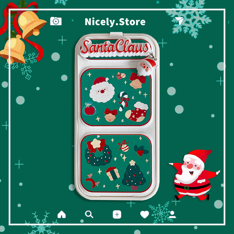 ขายร้อน 3D พ่อคริสต์มาสขาตั้งพับได้ปลอกหนังเคสโทรศัพท์เข้ากันได้สําหรับ iPhone 16 15 14 13 12 Pro Max 11 15Pro TPU ปลอกมือถือกันฝุ่น
