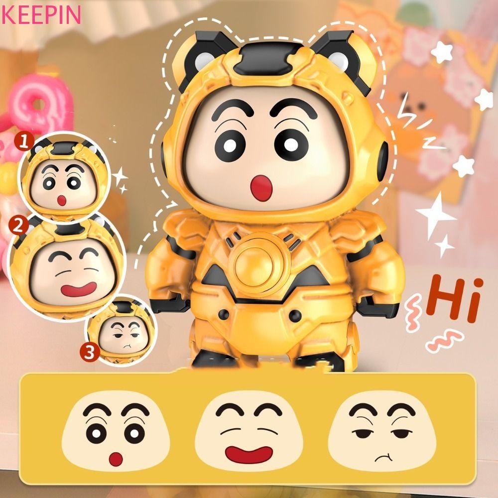 Keepin Crayon Shin-chan ตุ๊กตาเปลี่ยนหน้า, พลาสติกสไตล์จีน Shin-chan Face แต่งหน้าของเล่น, พวงกุญแจ 3 ใบหน้า Mini DIY หัตถกรรมเปลี่ยนใบหน้าของเล่นเด็กเด็กผู้หญิง Boy