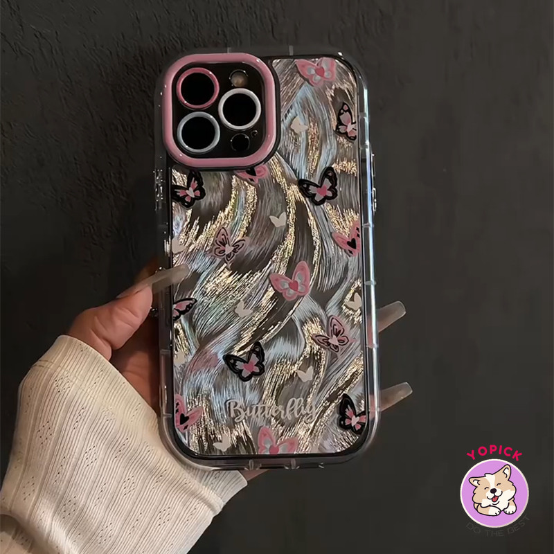 ภาพวาดสีน้ํามันผีเสื้อน่ารักเคสโทรศัพท์iphone 16 15 14 13 12Pro Max 11 XR XS Max 7 8 Plus SE2020 สร้อยข้อมือการ์ตูนฝาครอบโทรศัพท์สําหรับiPhone 16Pro 16Plus Soft Case NYS