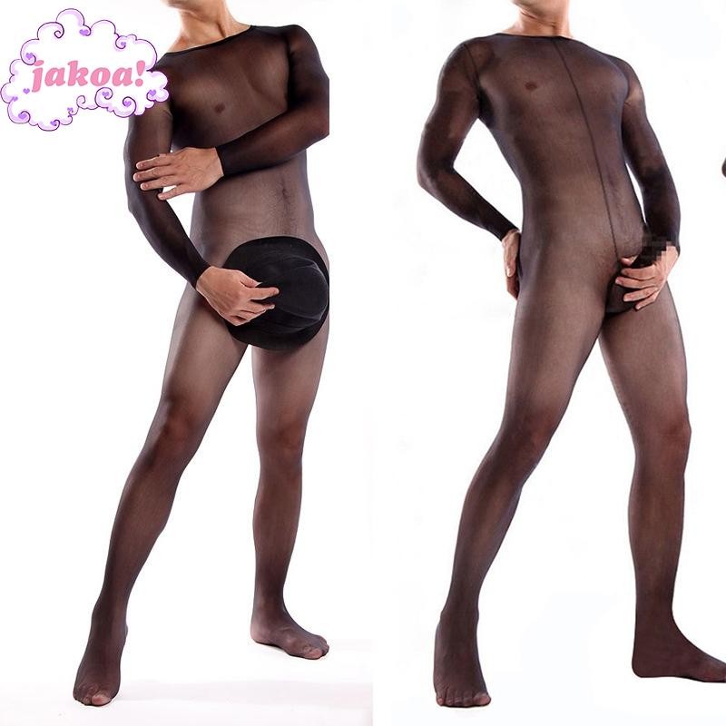 Mens Body stocking Transparent Full Round NeckPenis cap pouch บอดี้สูท