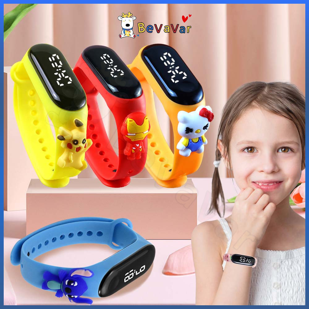 BEVAVAR นาฬิกาเด็ก นาฬิกาข้อมือดิจิทัล LED กันน้ํา ลายการ์ตูนปิกาจู  โดราเอมอน สําหรับเด็กผู้ชาย และเด็กผู้หญิง