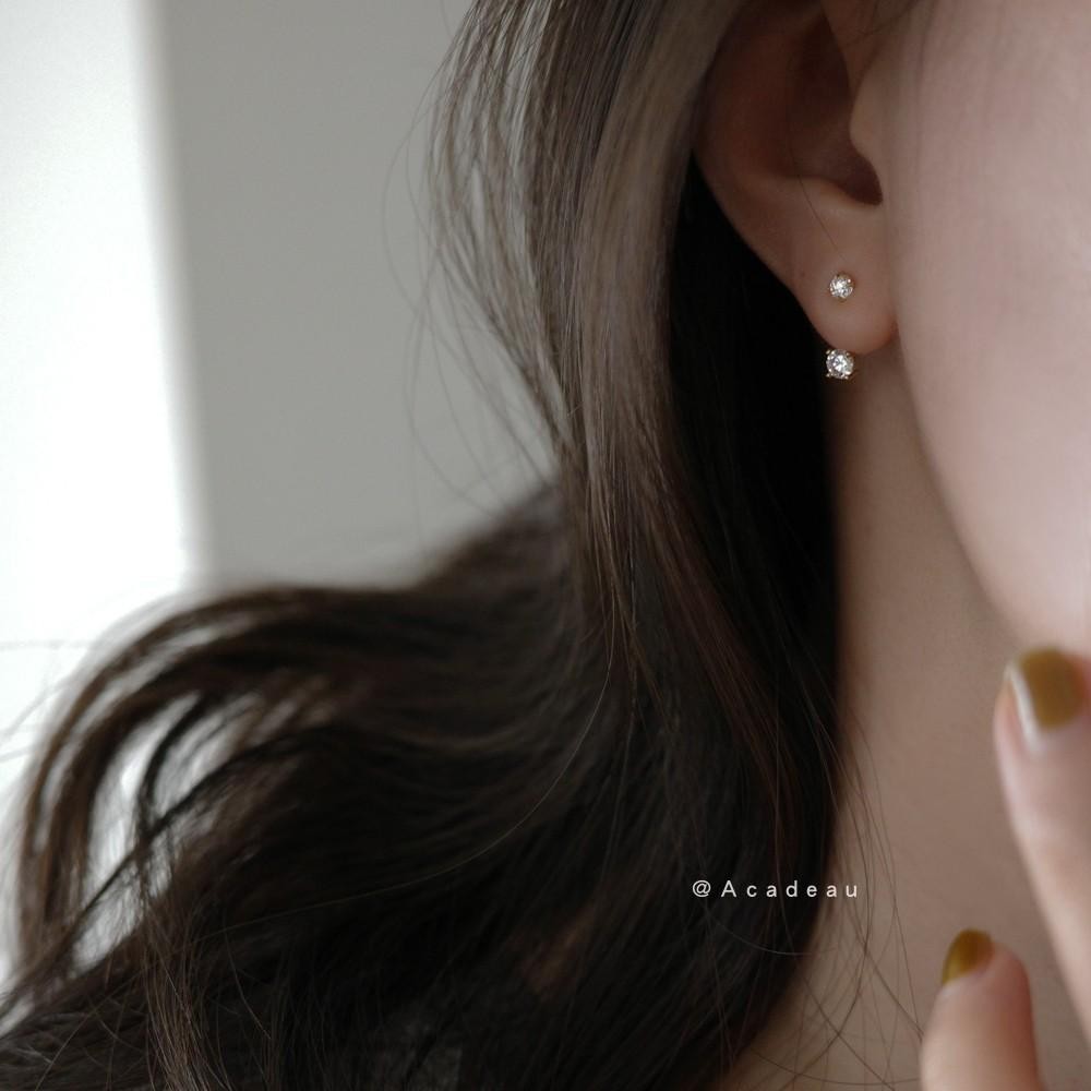 ต่างหูเล็กผู้หญิง S925 เงินแท้ ชุบทอง 14K ประดับ CZ ปลายเข็มเงินแท้ไม่ทำให้แพ้