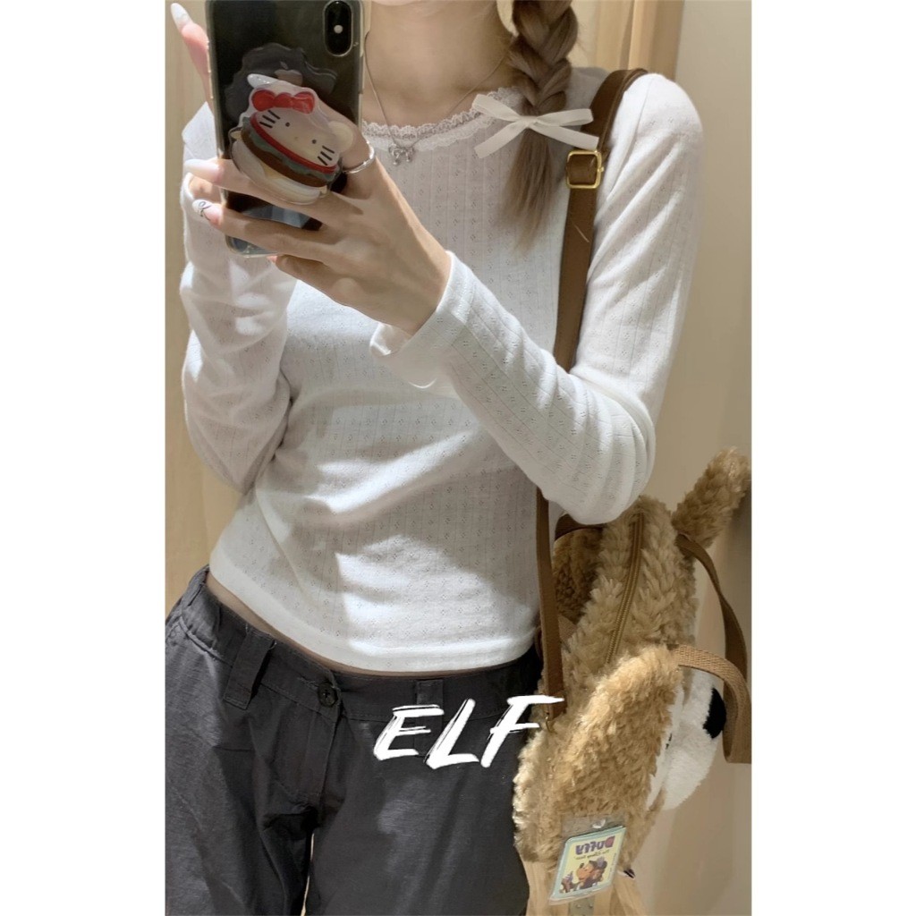 เสื้อยืดแขนยาวการเย็บปะติดปะต่อกันลูกไม้สีขาว, เสื้อเชิ้ตฐานติดตั้งของผู้หญิง, ด้านบน