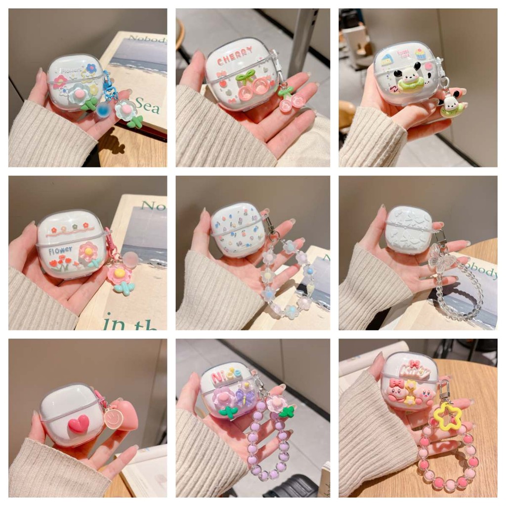 โปร่งใสสําหรับ redmi Buds6 Lite กรณีแฟชั่นดอกไม้รูปแบบ Keychian ซิลิโคนหูฟังการ์ตูนน่ารัก redmi buds