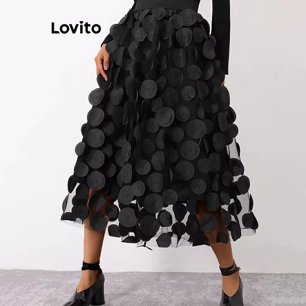 Lovito กระโปรงผ้าเนื้อธรรมดาหรูหราสำหรับผู้หญิง LNL71125