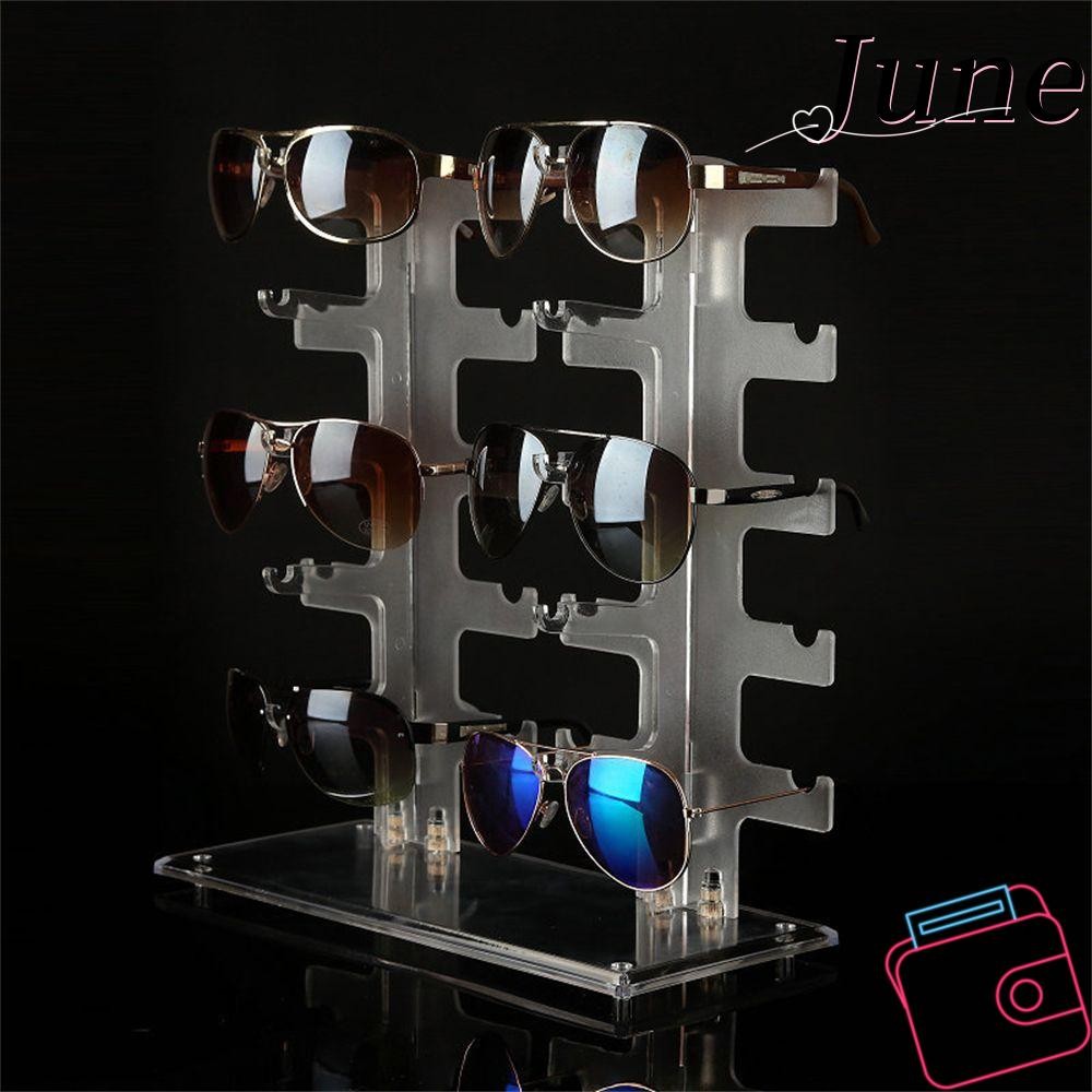 June ขาตั้งจอแสดงผลแว่นตาพลาสติก 10 คู่ประหยัดพื้นที่ชั้นวาง Home Organizer ชั้นวางแว่นตากันแดด