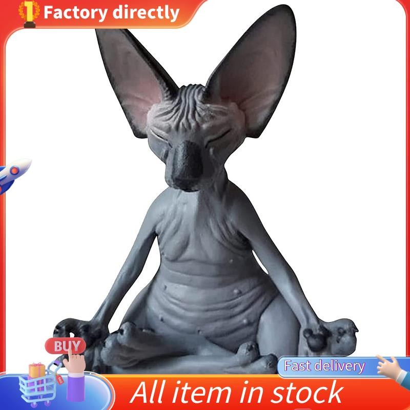 ในสต็อก-Sphynx Cat Meditate, Thinking Cat รูปปั้น,Medicating Thinking Cat,Sphynx Hairless Catสมาธิสะ
