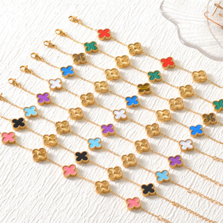 สองด้านโคลเวอร์สี่ใบจับคู่สีเหล็กไทเทเนียมที่สวยงามสร้อยข้อม…