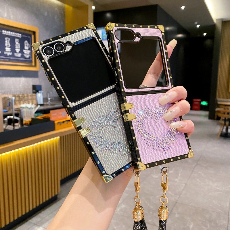 Yyn lanyard สําหรับ Samsung Galaxy Z Flip 6 5G Flip5 Flip4 Flip3 Flip6 Rhinestones กันกระแทกเคสโทรศัพท์ฝาครอบปลอก