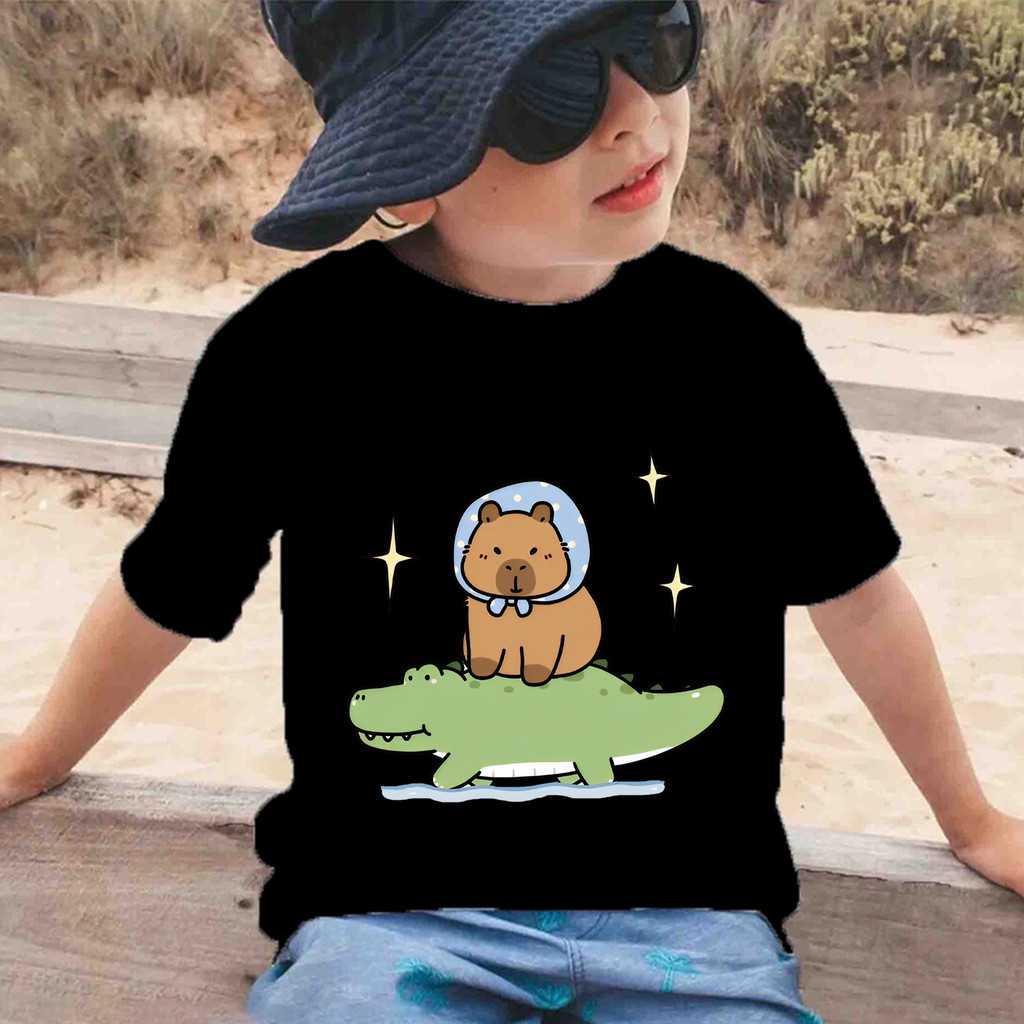 (จัดส่งตลอด 24 ชั่วโมง)KIDS PRINCESS Capybara Children's คาปิบารา เสื้อยืดพิมพ์ลายกราฟิก เสื้อแขนสั้น T24