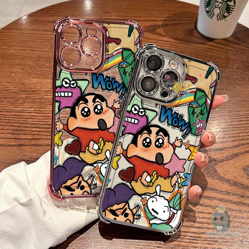 ปลอกสําหรับiphone 11 16 15 14 13 12 Pro Max XR X XS 8 7 6 Plus SE2020 Crayon Shin-Chanเด็กน่ารักเคสโทรศัพท์สี่มุมDrop-proof Clearกรณีกันกระแทกป้องกันปกหลัง