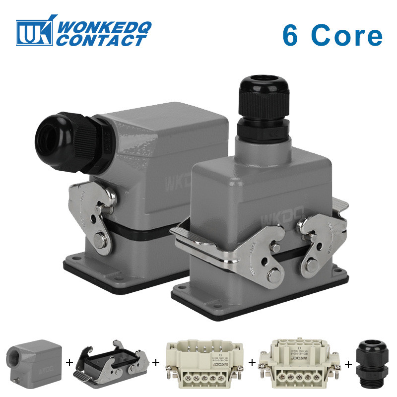 Hdc HE 6 Pin Heavy Duty Connector แทรก 500V 16A Contact อุตสาหกรรมสกรูปลั๊กซ็อกเก็ตด้านข้าง/Top Entry Hood Core HDC-HE-06