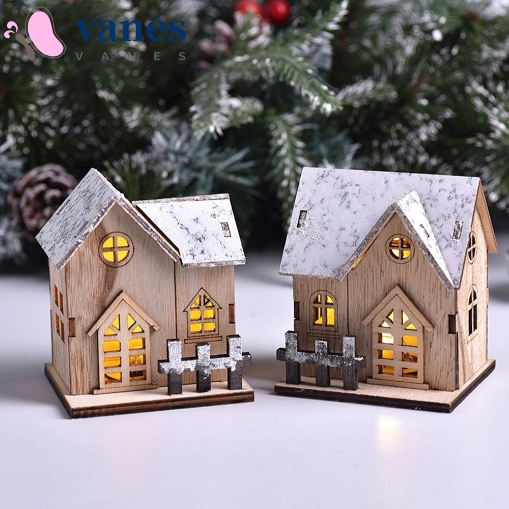 Vanes1 บ้านไม้ Xmas Table Craft ของขวัญคริสต์มาส Cottage Hut สําหรับเครื่องประดับคริสต์มาสที่บ้าน