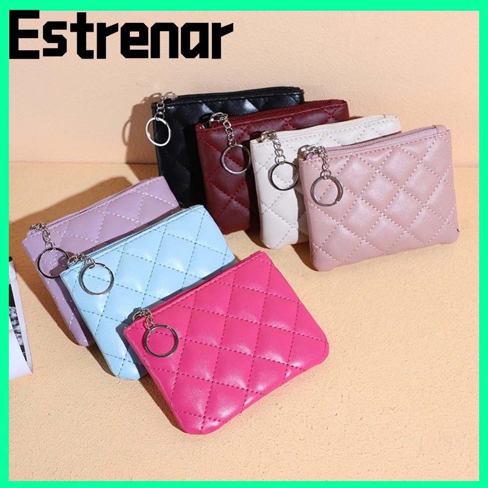 Estrenar Slim Wallet, กระเป๋าใส่เหรียญสีทึบหนัง PU, ซิปเกาหลีเรียบง่ายผู้ถือบัตร